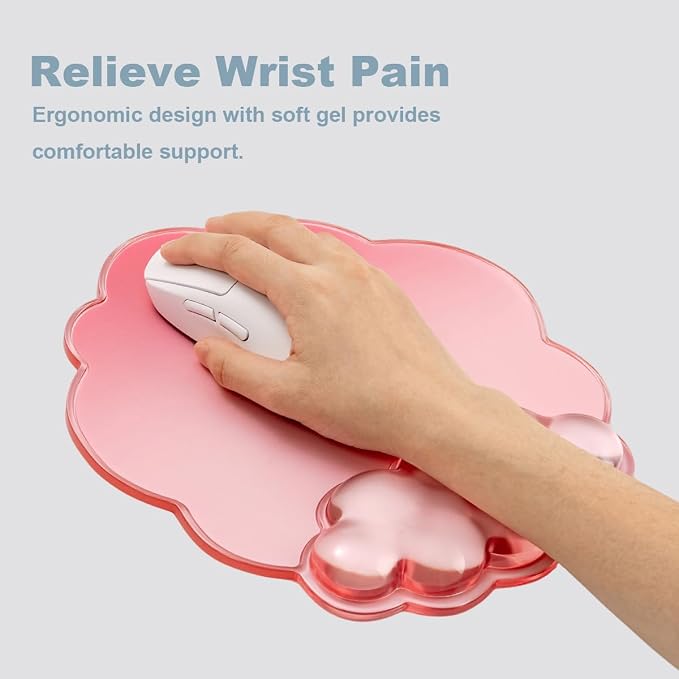 Keyboard Wrist Rest with Gel Cloud Mouse Pad - Soft and Cool Ergonomic Mouse Pad with Non-Slip Base, Cute Desk Accessories for Office/Home/Desktop/Latop