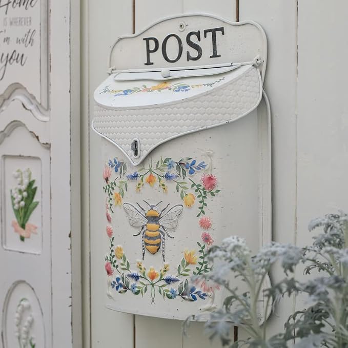 BIG FORTUNE Wall Mount Mailbox for House Outside Vintage Metal Door Mailbox Antique Style Nostalgic Charm Home Decor Garden Vintage English Cottage Decor Flower Patter