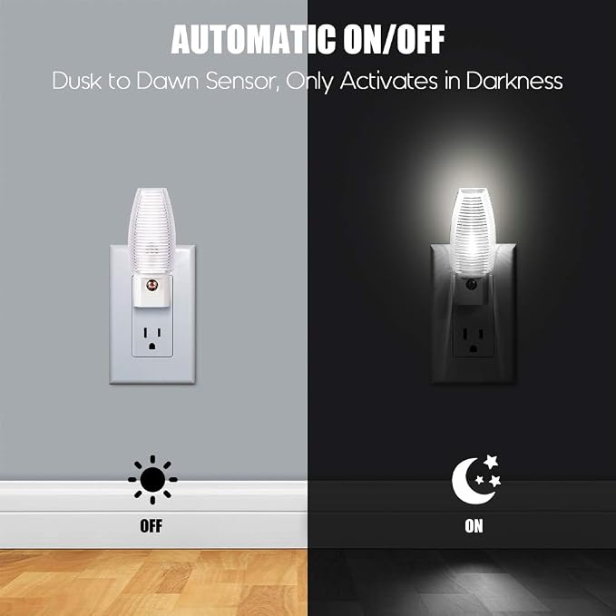 Emotionlite Plug in Night Light, Neutral White LED Nightlight, Dusk to Dawn Sensor, Kids, Nursery, Bedroom, Bathroom,Hallway, Stairs, Kitchen, 6 Pack