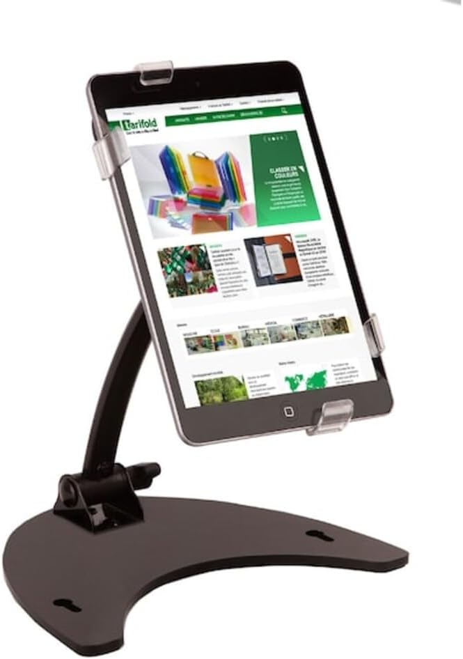 Tarifold X-tend Desktop Tablet Holder, Fits 7-10 Inch Tablets, Black | Fits 7-10 inch tablets, 360-degree rotating holder, locking cap screws, secure transparent corners, durable metal base