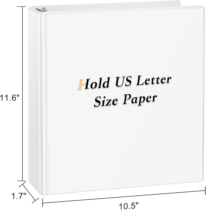CIXILDTS 1-inch 3 Ring Binder Fit US Letter Size Paper, 1" Slant D Ring Binders, View Binder with 2 Pocekts, 12-Pack,White