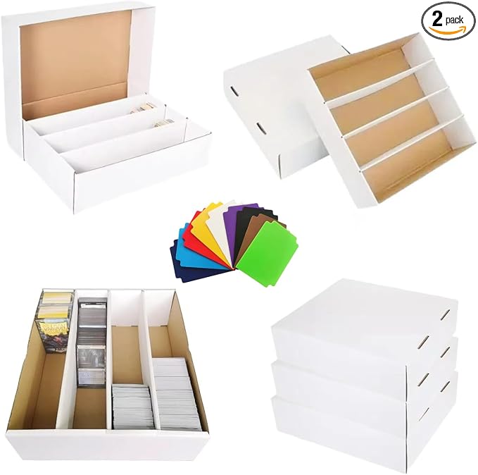 2 Set Sports Card Storage Boxes 3150 Count Bulk Card Trading Cards Collection Box Cardboard Card Storage Box for Card Game Baseball Card Sorting Tray Cases Cards with 10 Dividers Collector