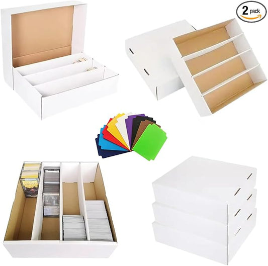 2 Set Sports Card Storage Boxes 3150 Count Bulk Card Trading Cards Collection Box Cardboard Card Storage Box for Card Game Baseball Card Sorting Tray Cases Cards with 10 Dividers Collector