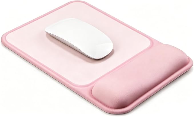 JIKIOU Ergonomic Mouse Pad with Gel Wrist Rest, 10 x 7.25 in, Pink | 40% Larger Rectangular Design-No More Hitting Edges Mid-glide, Savior of Pain Relief, Smooth Lycra Surface, Non-Slip PU Base