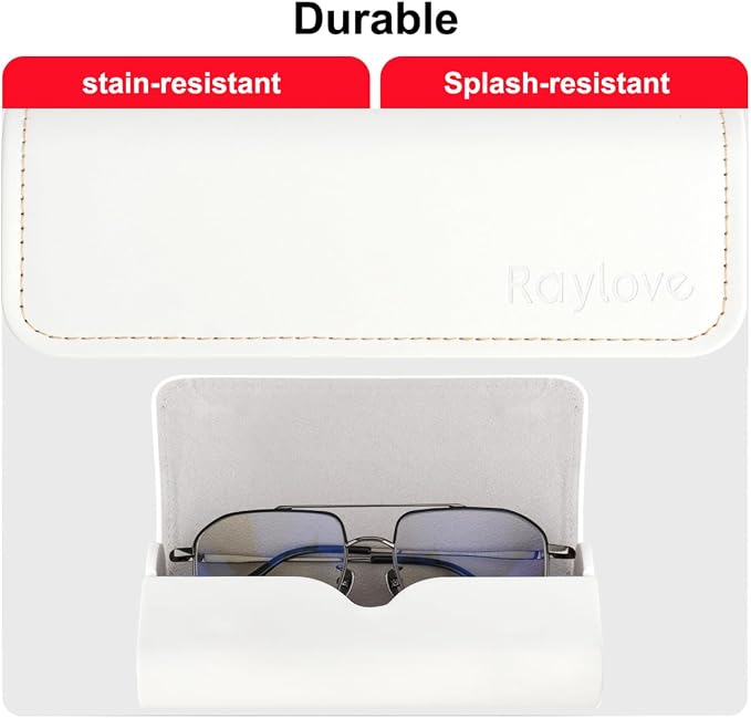 RayLove Hard Shell Glasses Case, Lightweight Leather Eyeglass Case, Travel-Friendly Sunglasses Protector for Men & Women