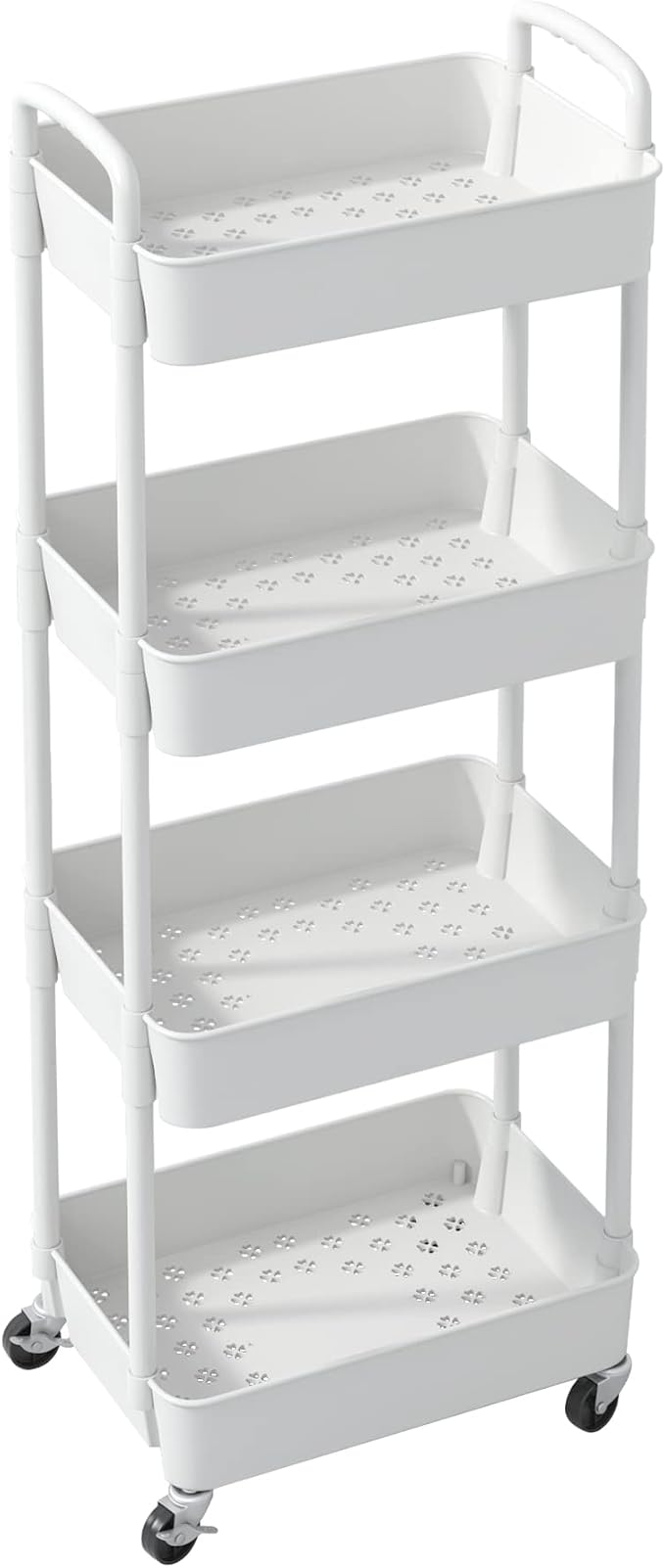 Sywhitta 4-Tier Plastic Rolling Utility Cart with Wheels for Storage,White | Multi-Functional Storage Trolley, for Office, Living Room, Kitchen, Bathroom,Movable Organizer,Space-Saving,Easy to assemble
