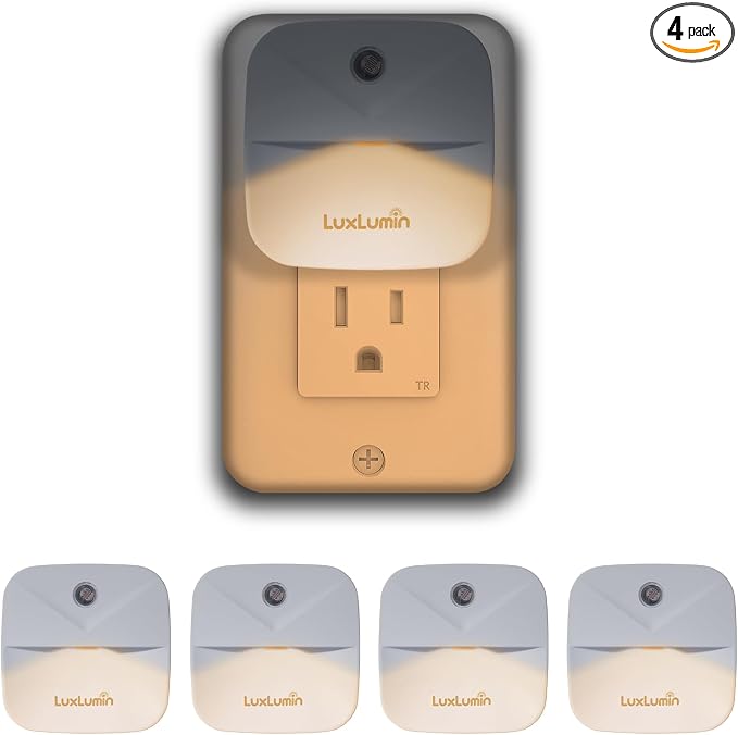 LuxLumin LED Night Light Plug into Wall with Smart Dusk to Dawn Sensor, Automatically Turn on and Off,Night Light for Kids,Bedroom,Bathroom,Stairs,Warm White, 4 Packs