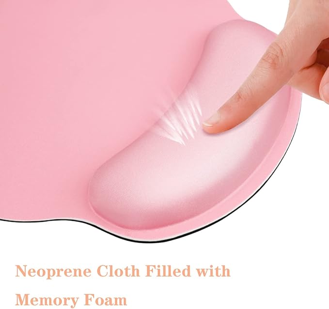WAVEYU Ergonomic Mouse Pad with Wrist Support, Decorative Mouse Mat for Women Non-Slip Rubber Base Mousepad for Desk Laptop Gaming Working Computers Easy Typing & Pain Relief, Pink