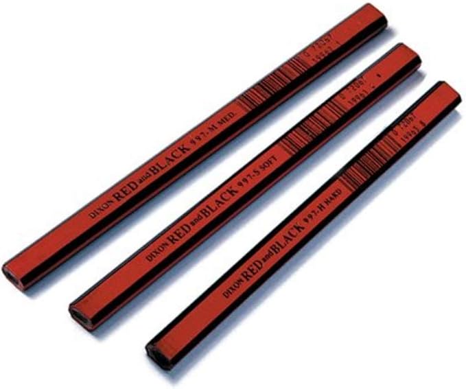 Dixon ORIOLE CARPENTER PENCIL, MEDIUM, BLACK LEAD, RED BARREL, DOZEN