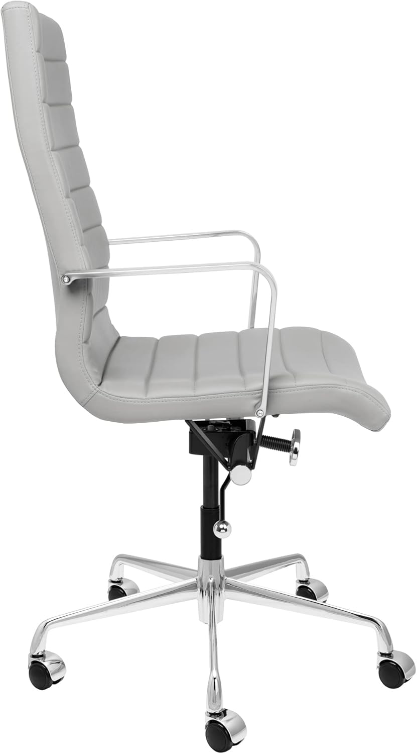 Laura Davidson Furniture SOHO II Ribbed Office Chair - Tall Back Desk Chair with Arm Rest, Swivel & Cushion Availability, Made of Faux Leather, Grey, Computer Chair