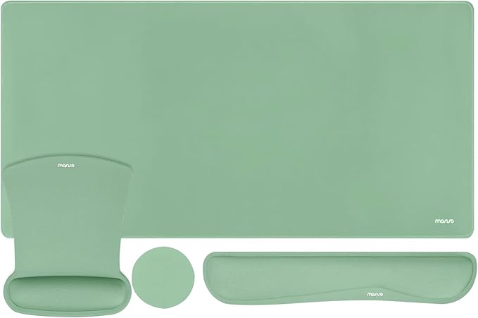 MOSISO Keyboard Mouse Pad Set, Large Gaming Mousepad&Keyboard Wrist Rest&Mouse Wrist Rest&Coaster, Ergonomic Non-Slip Mousepad&Easy Typing Cushion with Memory Foam for Home Office, Emerald Green