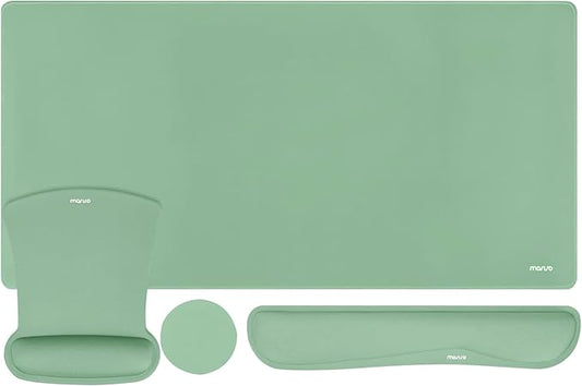 MOSISO Keyboard Mouse Pad Set, Large Gaming Mousepad&Keyboard Wrist Rest&Mouse Wrist Rest&Coaster, Ergonomic Non-Slip Mousepad&Easy Typing Cushion with Memory Foam for Home Office, Emerald Green