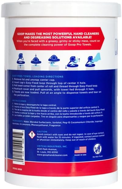 GOOP Pro Towels Heavy-Duty Multi-Surface Cleaning Wipes – Removes Engine Grease, Grime & Paint – Safe for Tools, Machinery & Painted Surfaces – 90 Extra Large 10" x 12" Towels (Pack of 2)