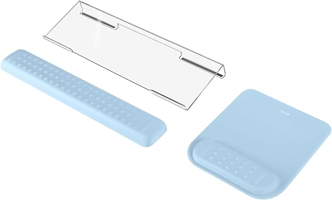 MOSISO Keyboard Stand&Wrist Rest Support for Keyboard &Mouse Pad Set | Ergonomic Massage Wrist Rest Set, Easy Typing Working Acrylic Clear Stand for Office Home, Air Blue