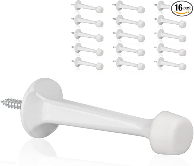 16 Pack Solid Rigid Door Stops - Heavy Duty Door Stoppers Wall Protector with Soft Rubber Tips, White