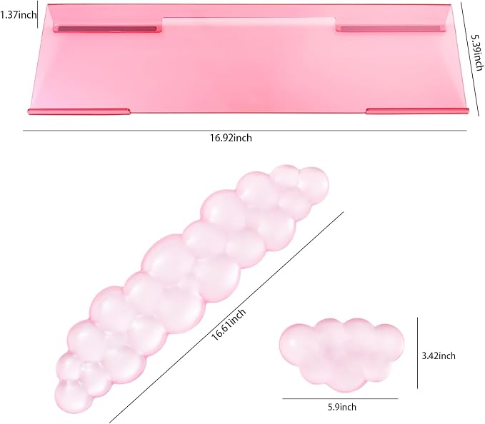 Pink Acrylic Ergonomic Keyboard Stand with Silicone Wrist Rest | for Desktop Clear Keyboard Holder with Soft Wrist Support, Aesthetic Desk Accessories for Office, Gaming & Home