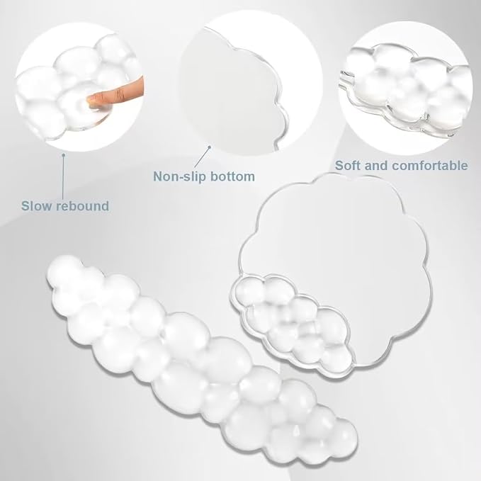 Cloud Wrist Rest for Keyboard and Mouse Set, Cooling Erogonomic Mouse Pad | Soft Comfort Pain & Fatigue Relief Easy to Clean Office Accessories
