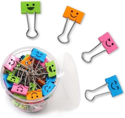200 Pack Smiling Binder Paper Clips, Mini Metal Binder Clips for Kitchen, Send Goods from Local Warehouse, Cute Binder Clips, School Personal Document Organizing Classifying, Office, Paper Clamps
