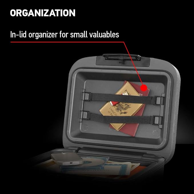 SentrySafe Fireproof and Waterproof Document Safe with Key Lock, Lock Box for Cash, Passport, Jewelry, Exterior: 16.5 in W x 14.8 in D x 7.6 in H, Black, 0.36 Cubic Feet, CHW30220