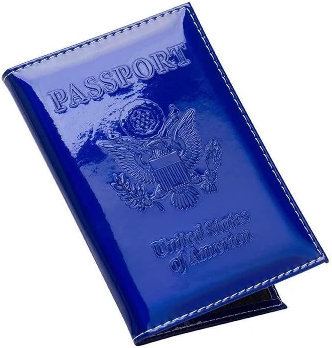 Chrome Passport Cover Vaccine Card Holder Combo, Passport Holder with Vaccine Card Slot (Blue)