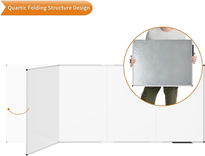 VIZ-PRO Large Magnetic Dry Erase Whiteboard, 120 x 48 Inches, Foldable | Silver Aluminum Frame, 10' x 4' Wall-Mounted White Board with Marker Tray for School Office and Home