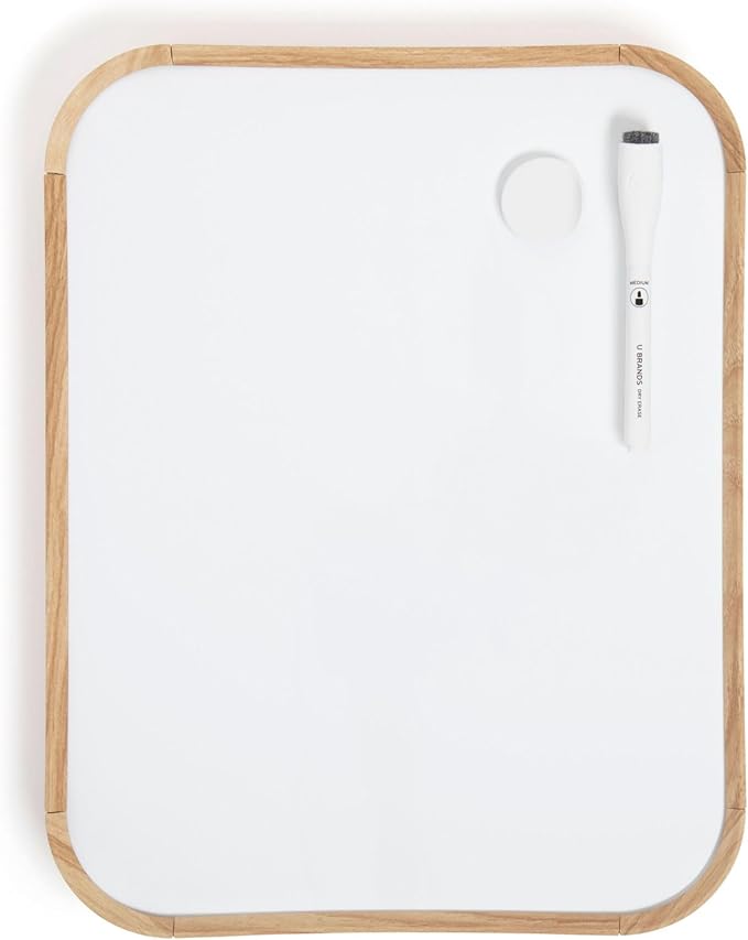 U Brands 11 x 14 Modern Bevel Dry Erase Board, Wood Grain Print, Includes Magnetic Marker and Magnet, Ghost-Free Surface