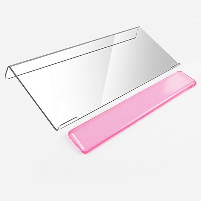 Acrylic Computer Keyboard Stand with Gel Wrist Rest Set(Pink White Set) | Keyboard Riser for Desk Easy Typing with Gel Keyboard Wrist Pad, Anti-Slip Comfort Jelly Clear Wrist Rest Relief Pain