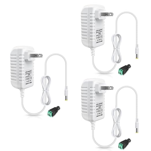12V Power Supply, 12 Volt 1A 12W DC Power Supply, White LED Power Adapter, AC 110V to 12V Wall Mounted Transformer Plug for LED Strip Lights with 5.5/2.1 DC Female Connector, 3 Pack