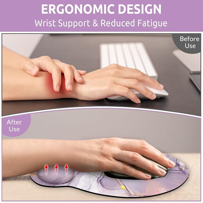 KONVINIT Ergonomic Mouse Pad with Wrist Rest, Purple Mousepad with Non-Slip Rubber Base and Smooth Surface, Small Mouse Pads for Desk, Office Desk Accessories