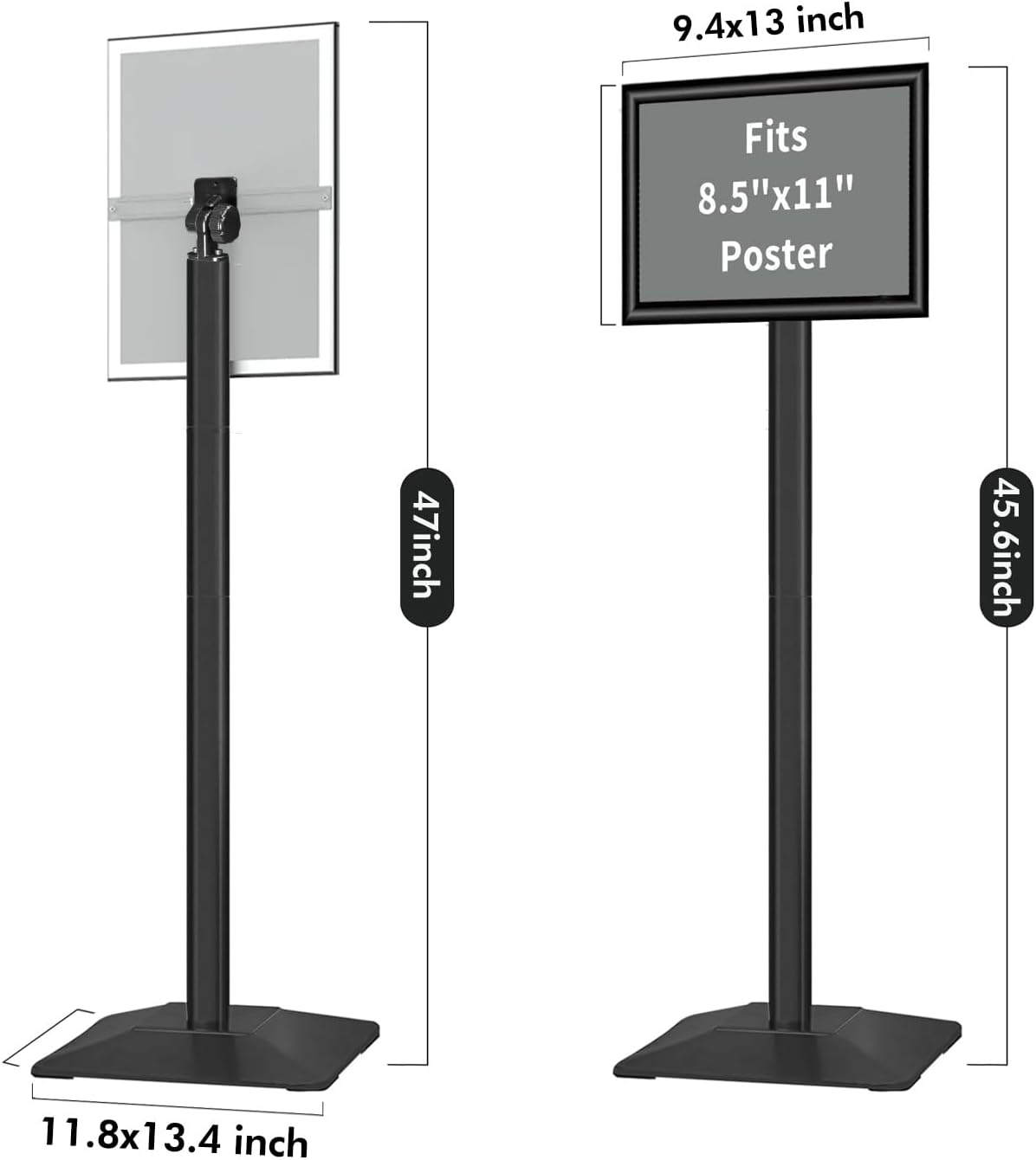 Heavy Duty Adjustable Pedestal Poster Sign Stand, 8.5x11 Aluminum Open Floor Standing Sign Holder for Vertical and Horizontal View Display (8.5x11,Black)