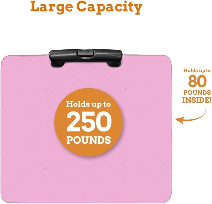Collapsible Ultra-Slim Pack-N-Roll,2 Wheel Utility Cart w/Lid Used as Seat up to 250 Lbs, Telescopic Handle, Super Strong, for Home,Garden,Shopping,Office,School, Large, Pink & Black
