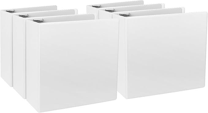 CIXILDTS 4-Inch 3 Ring Binder, Standard 4" Slant-D Ring Binder Fit Letter Size Paper, Presentation View Binders, White, 6-Pack