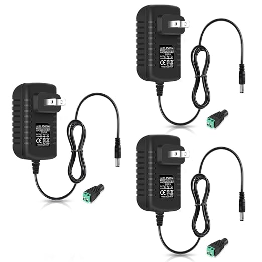 12V Power Supply, 12 Volt 1A 12W DC Power Supply, Black LED Power Adapter, AC 110V to 12V Wall Mounted Transformer Plug for LED Strip Lights with 5.5/2.1 DC Female Connector, 3 Pack
