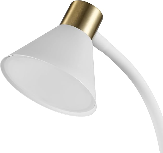 Globe Electric 15" LED Integrated Matte White Desk Lamp with Matte Brass Accent and Adjustable Silicone Gooseneck