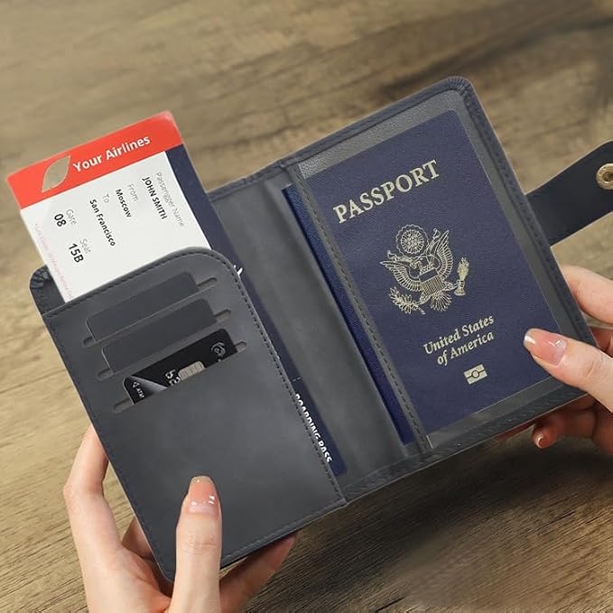 Passport Holder with Multiple Card Slots, RFID-Blocking Passport Cover, Stylish Unisex Design for Men & Women, Ideal Gift for Frequent Flyers, Black