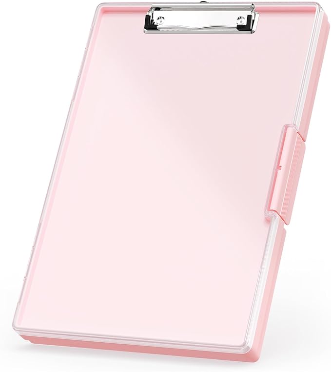 Rimilak Clipboard with Storage,8.5x11 2 Compartment Clip Board, Pink | Smooth Writing, Side-Opening Plastic Folder with Pen Holder, Size 13.3 x 9.4 x 1.5″,for Classroom, Teacher, Student