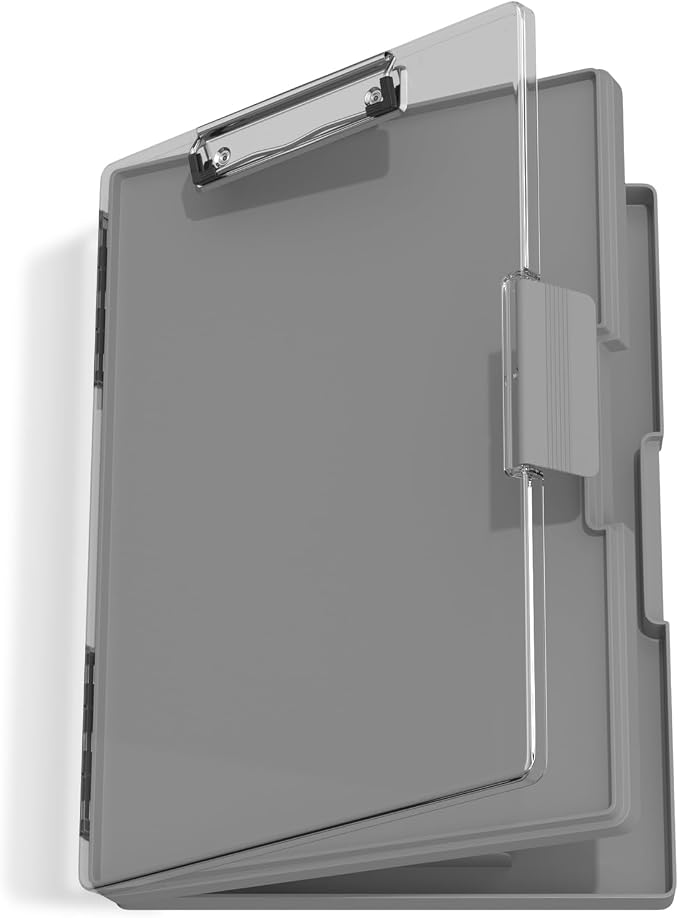 Hongri Clipboard with Storage, Grey 8.5 x 11 Clip Board, Dual Compartmen | Folder Nursing Side Opening, Heavy Duty Organization Box, Smooth Writing for Teachers, Classroom, Size 13.3 x 9.4 x 1.5 in