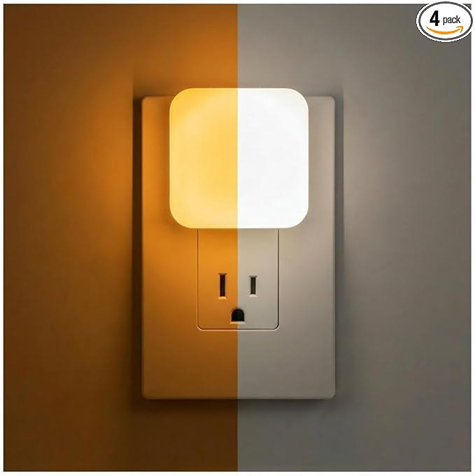 Lights by Night Night Lights Plug into Wall, Dimmable, Tunable White, 4-Pack, LED Plug in Nightlight, Dusk to Dawn Sensor, Adults, Kids Room, Bedroom, Bathroom, Nursery, Hallway, Kitchen, 82180