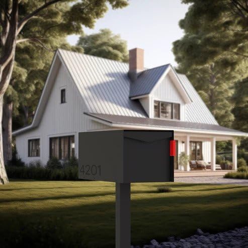 Olio Home Mailbox | Modern Design Personalized Thompson Flat Top Post Mount Mail Box | 20.5” x 9.2” x 8.5” | Galvanized Steel Mailboxes for Outside | Made in USA Mail Boxes for House | Black