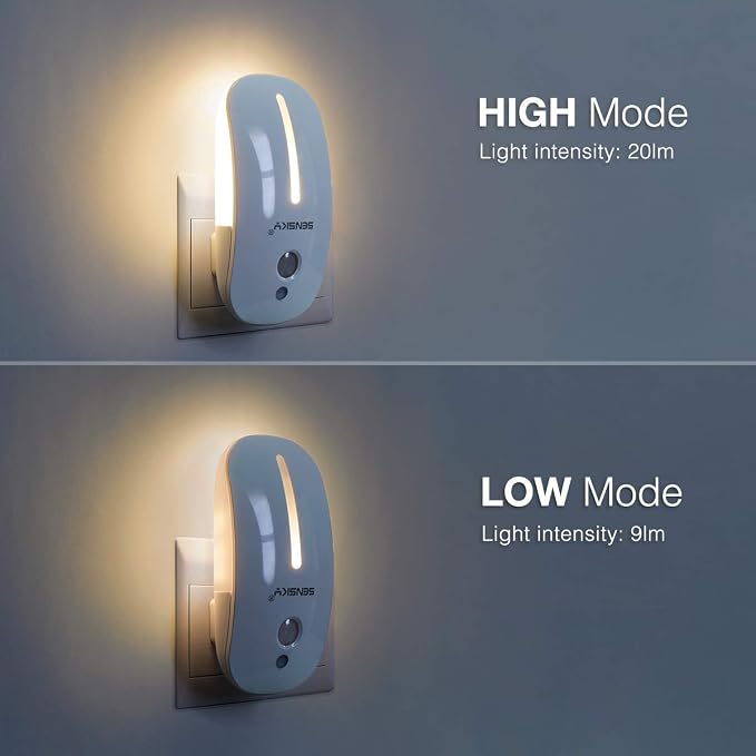 Sensky Plug in Night Light - 2 Pack Dimmable 3500K Warm White LED with Auto Dusk to Dawn Sensor and Dual Front Back Lighting - for Bedroom Bathroom Kitchen Hallway Stairs Home Decor Lamp
