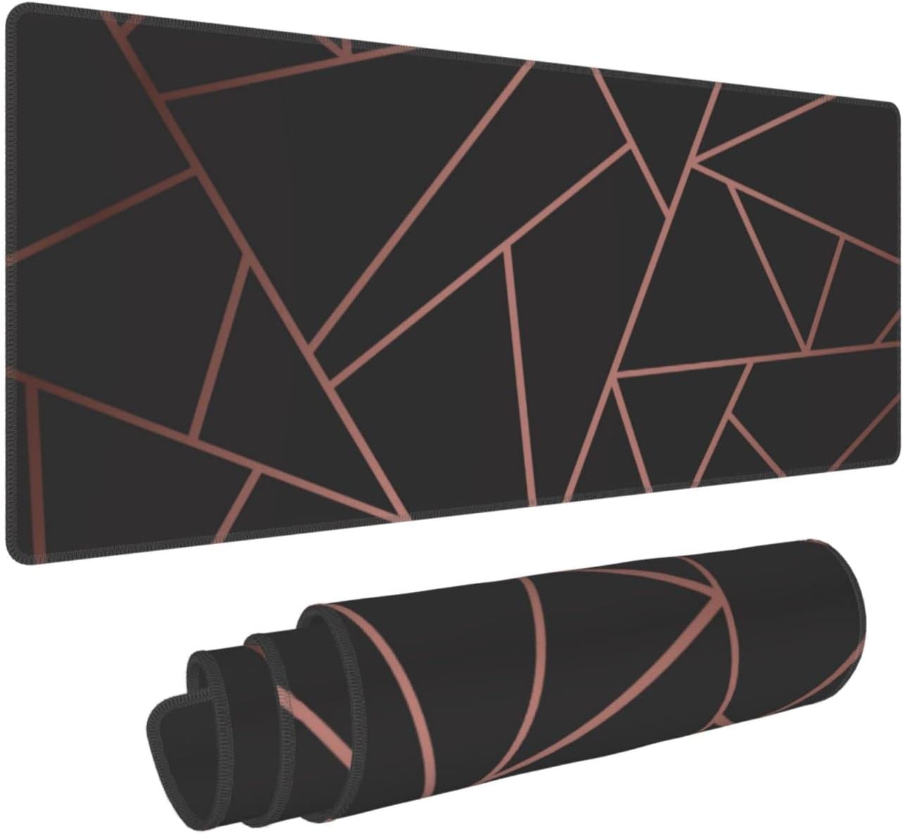 Rose Gold Black Mouse Pad, Geometry Large Big Gaming Mouse Pad Desk Pad, Mousepad with Non-Slip Rubber Base, Extended XXL Mouse Mat for Computer Laptop Office Accessories