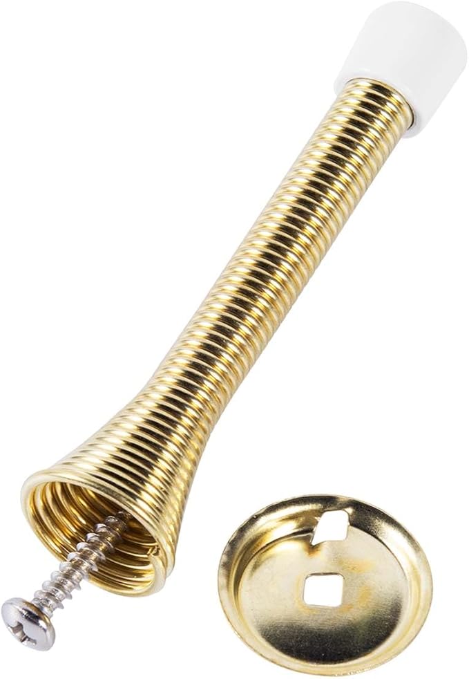 KISEER 24 Pack Spring Door Stops 3 1/4 Inch Flexible Heavy Duty Spring Door Stopper with RustProof Screw Rubber Bumper Tips (Gold)