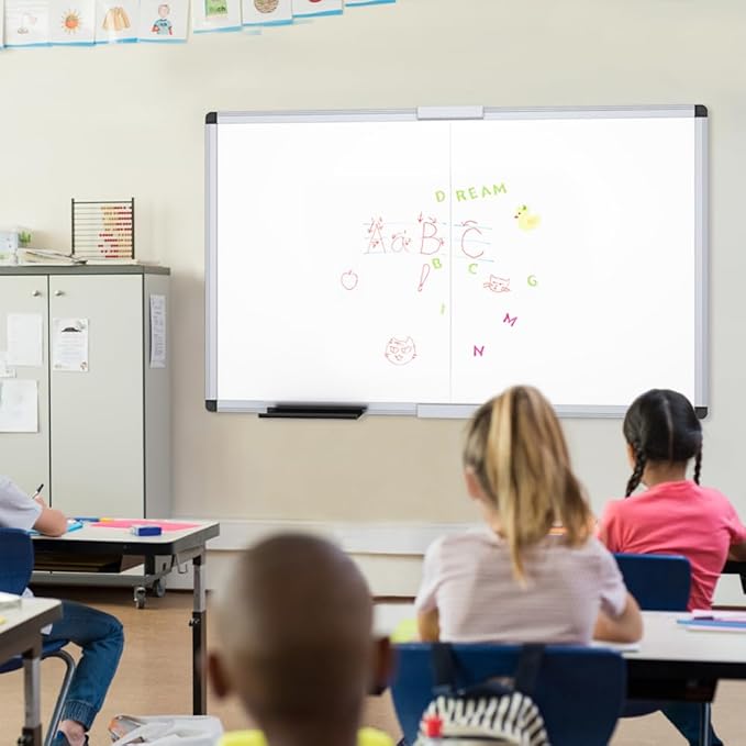 VIZ-PRO Large Magnetic Dry Erase Whiteboard, 72 x 40 Inches, Foldable | Silver Aluminum Frame, Wall-Mounted White Board with Marker Tray for School Office and Home
