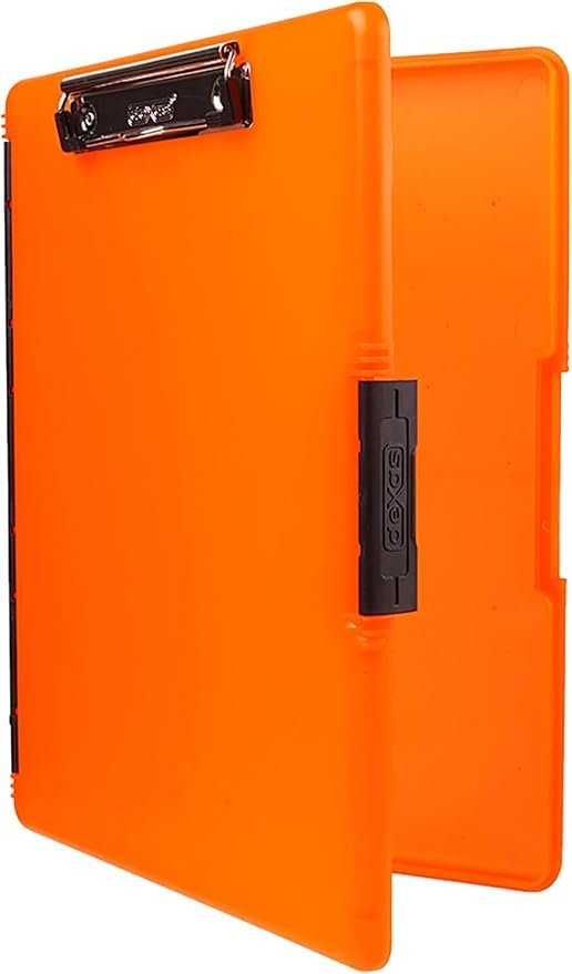 Dexas Slimcase 2 Plastic Clipboard with Storage and Side Opening, Neon Orange, Office Supplies Clipboards to Organize, Carry and Store, A4 Holder (Pack of 6)