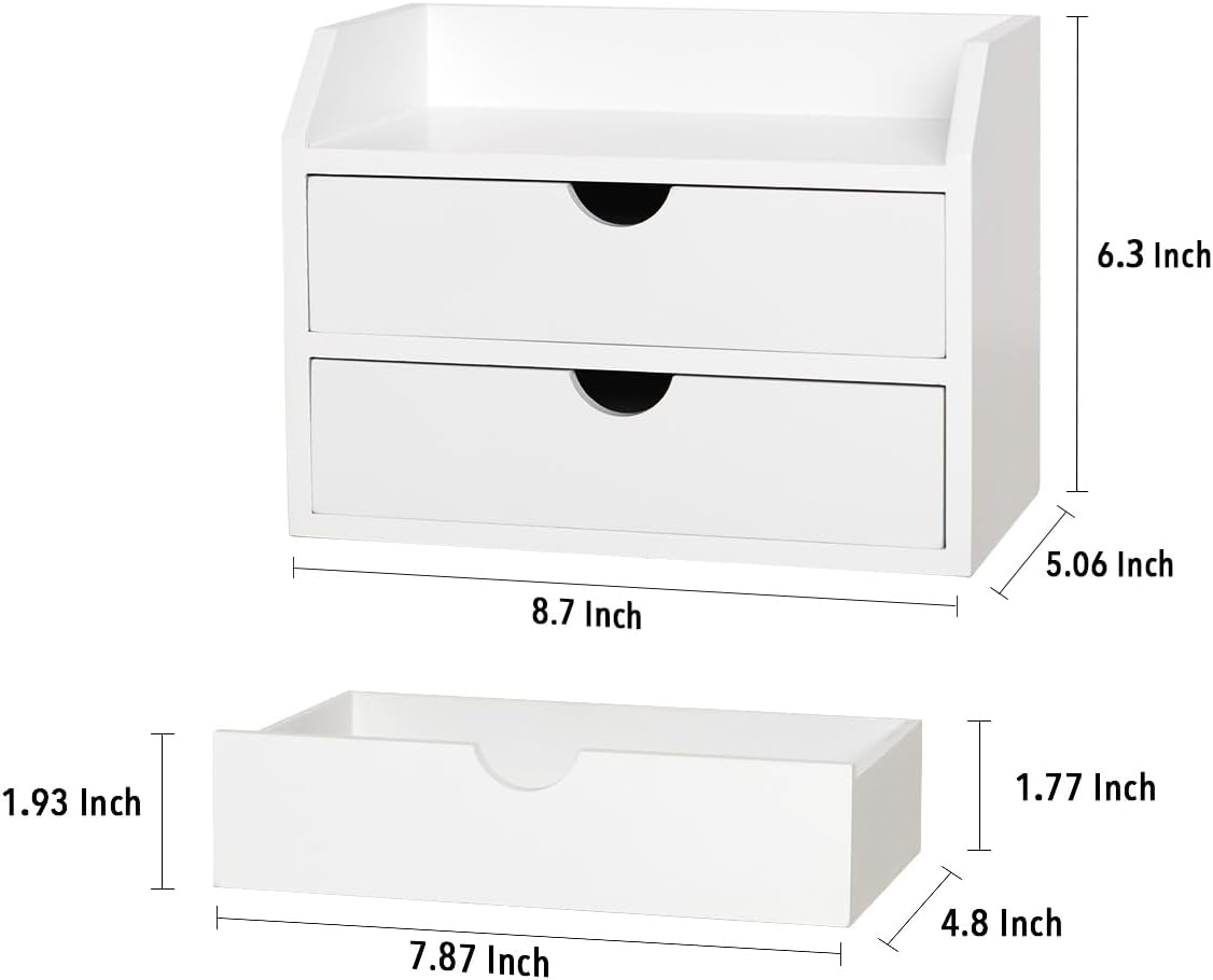 ZGZD Wooden Organizer Mini Desk Drawer Tabletop Office Supplies Desk Accessories for Office or Home (2 Drawers)