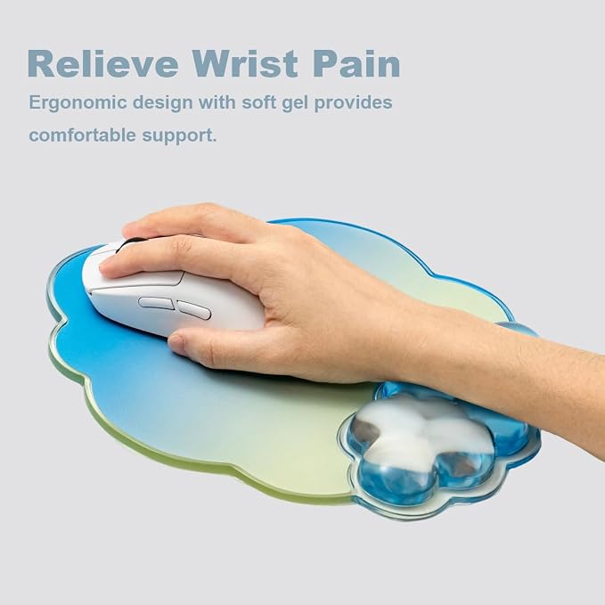 Keyboard Wrist Rest with Cloud Mouse Pad - Gradient Blue Ergonomic Gel Cloud Mouse Pad with Non-Slip Base, Cute Office Accessories for Desktop/Latop/Home/Office