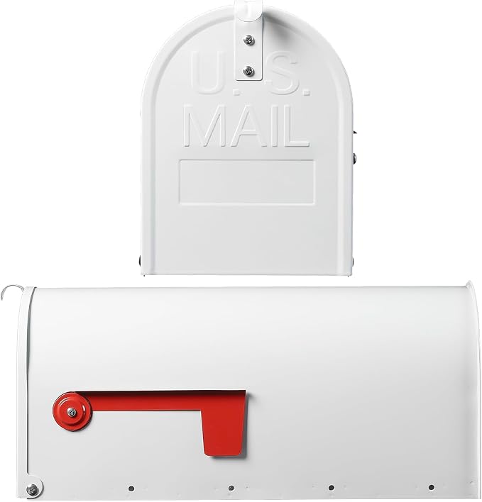 Mail Boxes for House Outside, RAINHOL White Mailboxes for Outside, Galvanized Steel Post-Mount Mailboxes, 19 x 8.7 x 6.7 Inches