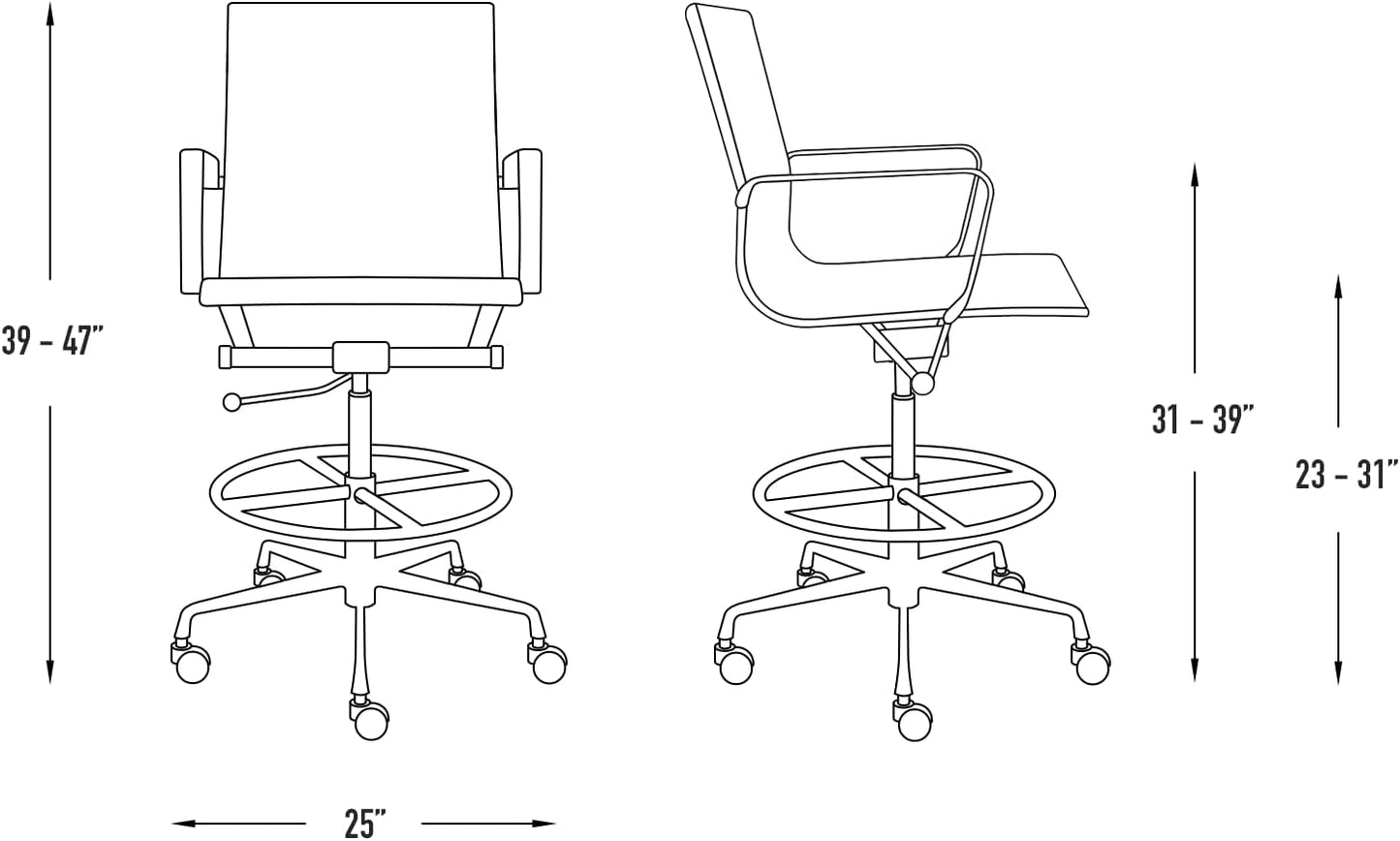 Laura Davidson Furniture SOHO II Ribbed Drafting Chair for Standing Desks, Standing Desk Chair - Ergonomically Designed, Commercial Grade Draft Height, Arm Rest & Cushion, Made of Faux Leather, White