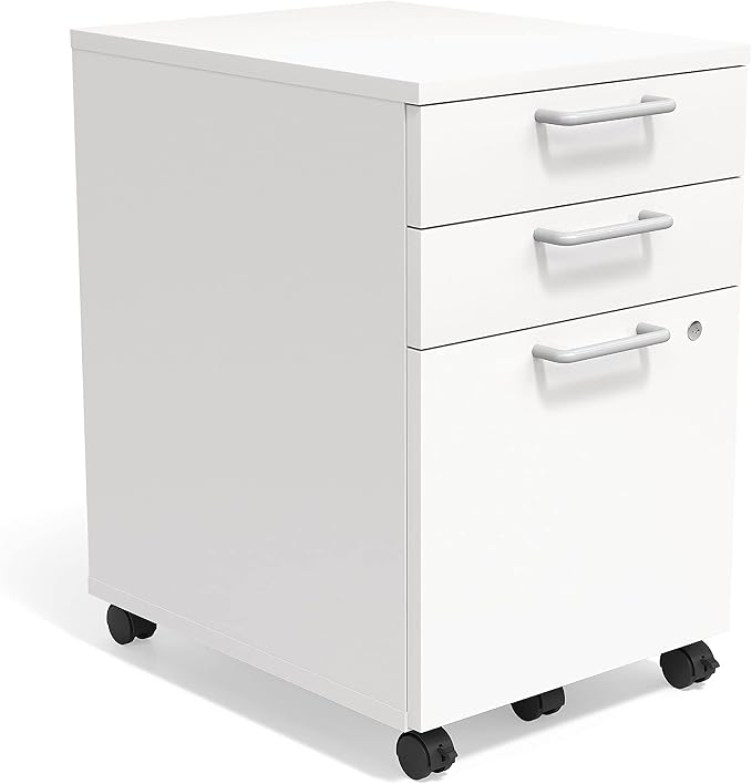 Staples Essentials 3-Drawer Vertical File Cabinet, Letter & Legal Size Documents, Lockable & Mobile, 21.3" D x 15.6" W x 24.3" H, White
