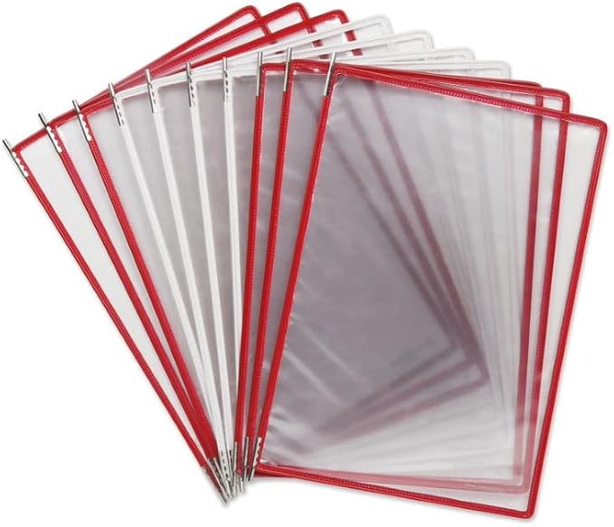 Tarifold Wall Mount Reference System, 10 Pockets, Red Colors | 10 double-sided PVC pockets hold 20 letter-size sheets, Red color frames, sturdy wall-mount bracket, easy to install
